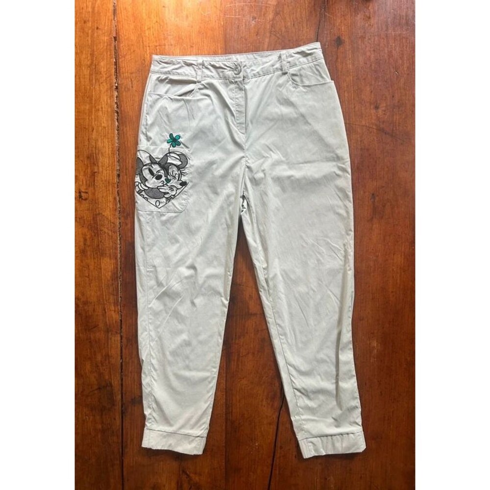 Disney Golf Korea Women's Embroidered Pocket Pants Mickey Minnie Beige Size 70